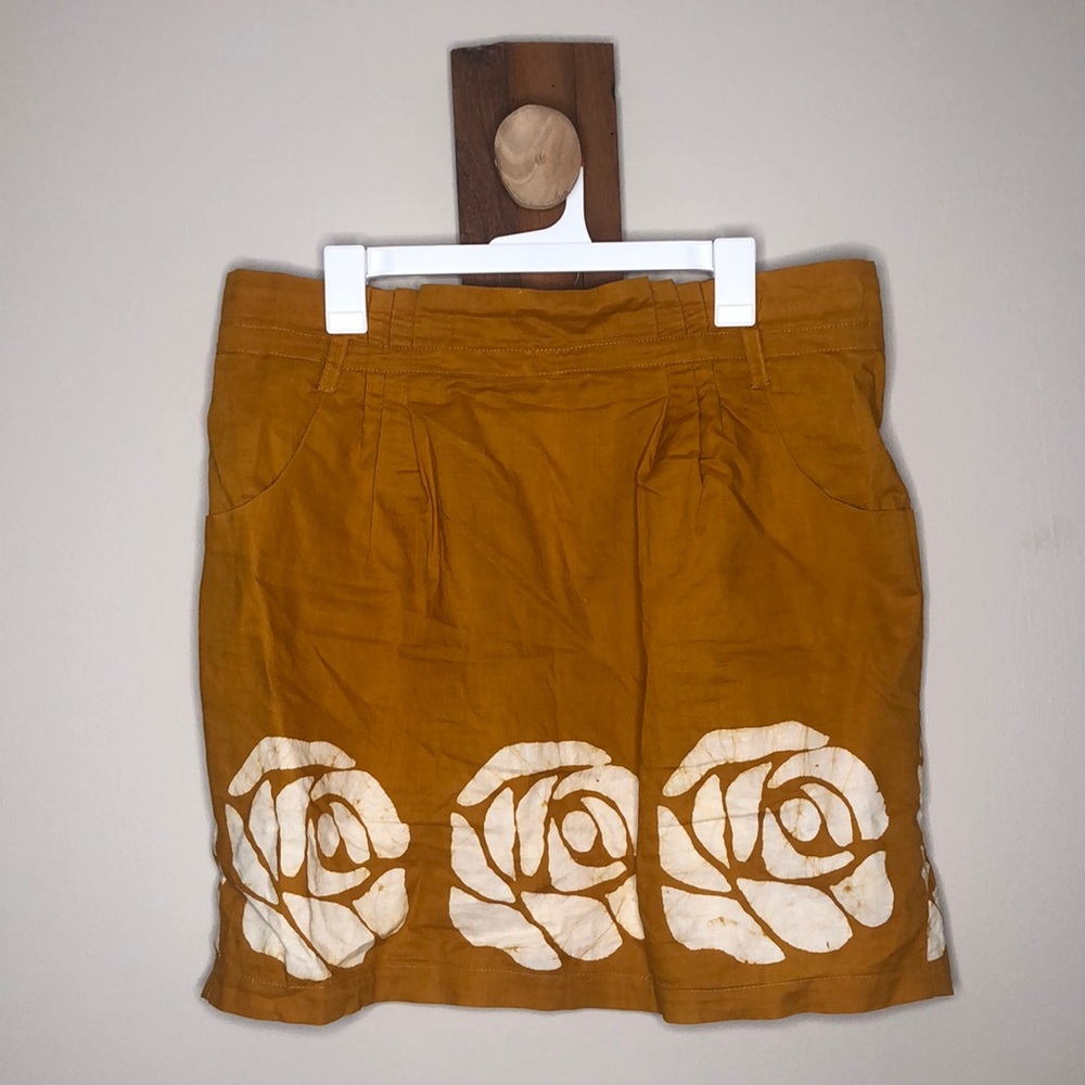 Global Mamas Hand Printed Pleated Knee Length 100% Cotton Skirt sz XL